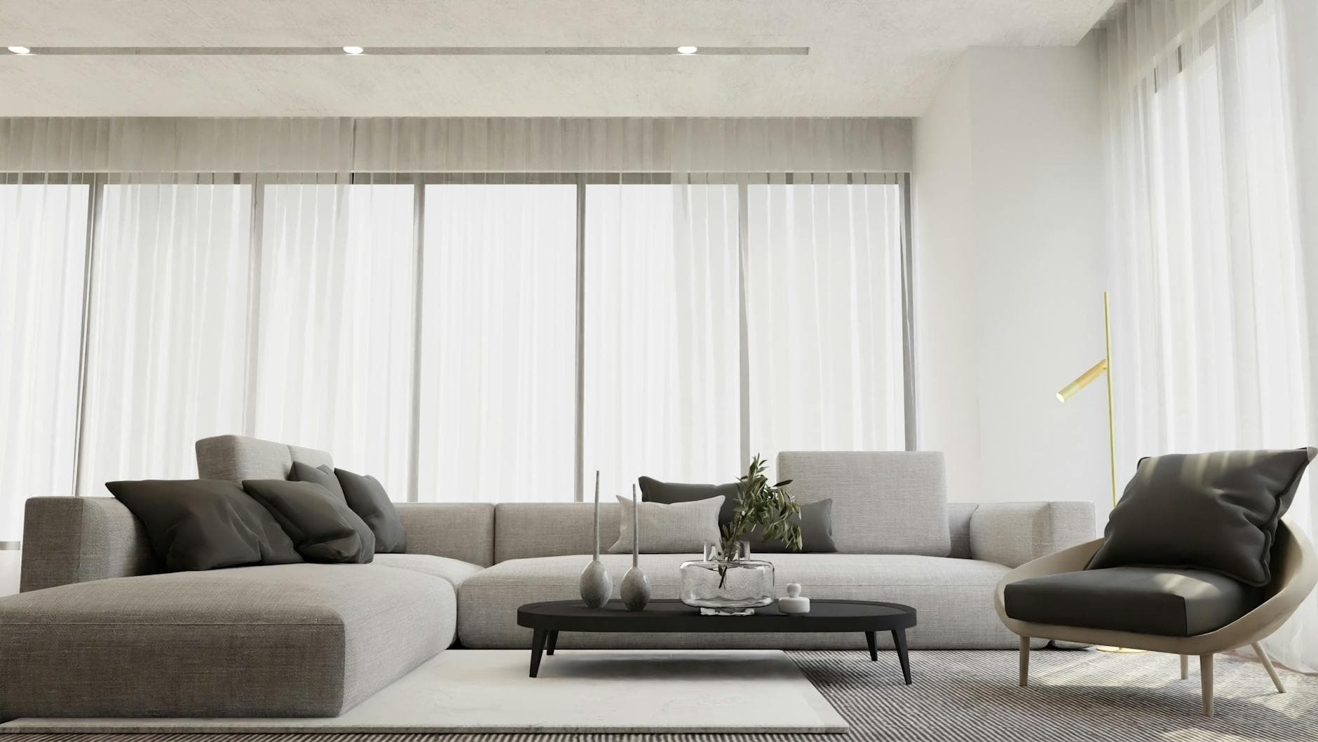 Матов таван в минималистична дневна